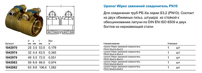 Зажимной соединитель Uponor WIPEX ЗАЖИМНОЙ СОЕДИНИТЕЛЬ PN10 32X4,4-32X4,4