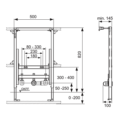 Застенный модуль TECE TECEprofil для биде, монтажная высота 820 мм