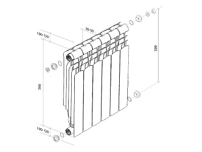 Биметаллический секционный радиатор отопления Royal Thermo Vittoria Super 2.0 500 / 4 секции