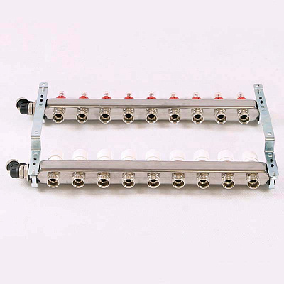 Коллекторная группа UNI-FITT из нерж. стали 450I с термостатическими вентилями и расходомерами 1x3/4 с 9 отводами