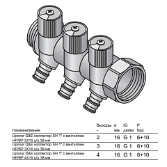 Коллектор Uponor Q E КОЛЛЕКТОР SH 1 НР/ВР С ВЕНТИЛЯМИ, 3X16 Ц/Ц38ММ