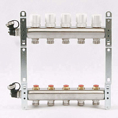 Коллекторная группа UNI-FITT из нерж. стали 451I с регулировочными и термостатическими вентилями 1x3/4 с 5 отводами