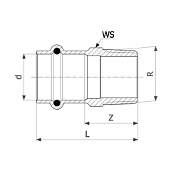 Соединительный элемент медный Viega Sanpress с SC-Contur d=15 (арт. 105 044)