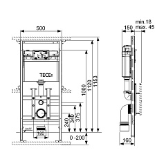 Застенный модуль TECE TECElux 100, высота установки 1120 мм