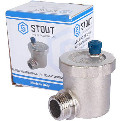 Автоматический воздухоотводчик Stout угловой, вертикальный выпуск 1/2 (SVS-1013-000015)