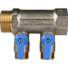 Коллектор Stout с шаровыми кранами 1x1/2 с 2 отводами, синий, SMB 6201 011202