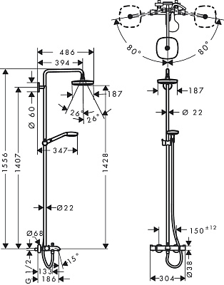 Душевая колонна Hansgrohe Croma Select E 180 2jet 27352400