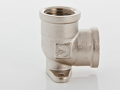 Угольник VALTEC с креплением (водорозетка) внутренняя резьба, 90 градусов, никелированная латунь