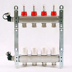 Коллекторная группа UNI-FITT из нерж. стали 450I с термостатическими вентилями и расходомерами 1x3/4 с 4 отводами