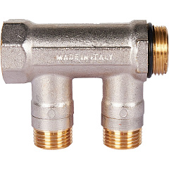 Коллектор Stout с шаровыми кранами 3/4x1/2 с 2 отводами, красный, SMB 6210 341202