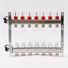 Коллекторная группа UNI-FITT из нерж. стали 450I с термостатическими вентилями и расходомерами 1x3/4 с 7 отводами