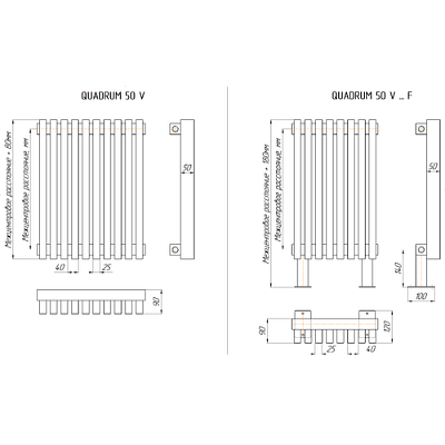 Стальной трубчатый радиатор отопления КЗТО QUADRUM 50 V 300-6