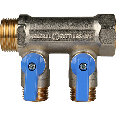 Коллектор Stout с шаровыми кранами 3/4x1/2 с 2 отводами, синий, SMB 6201 341202